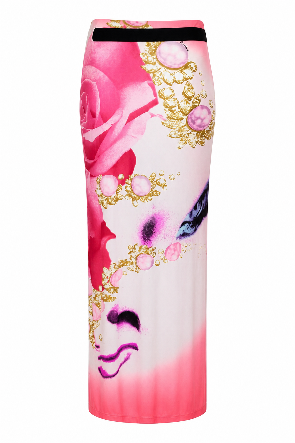 SS01 PINK BELTED LIZ TAYLOR PRINT MAXI SKIRT