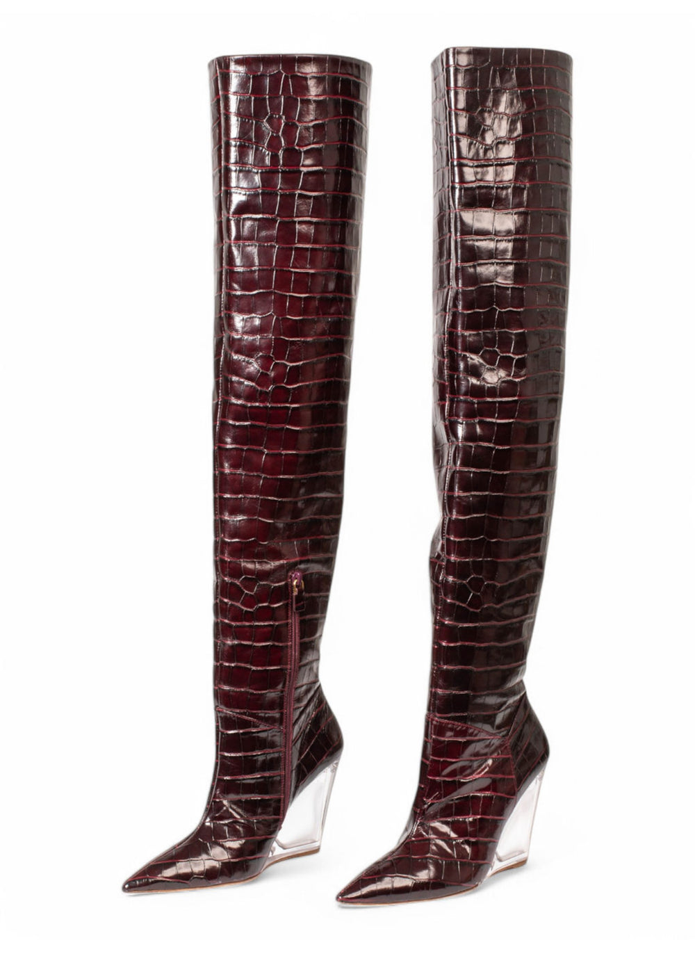 CROC LUCITE WEDGE BOOTS