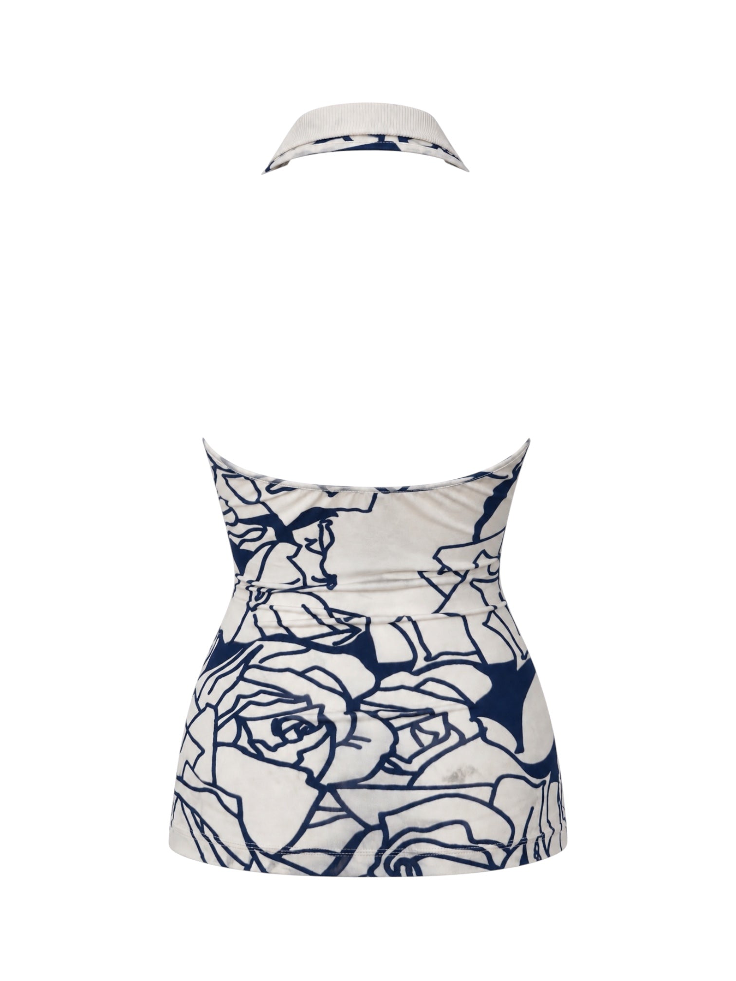 WHITE & BLUE ABSTRACT PRINT COLLARED HALTER TANK (AS IS)