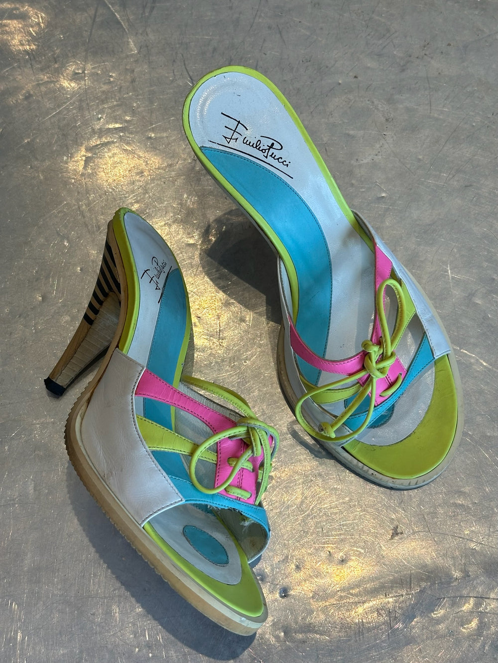 NEON MULTICOLOR STRIPED HEELS *as is*