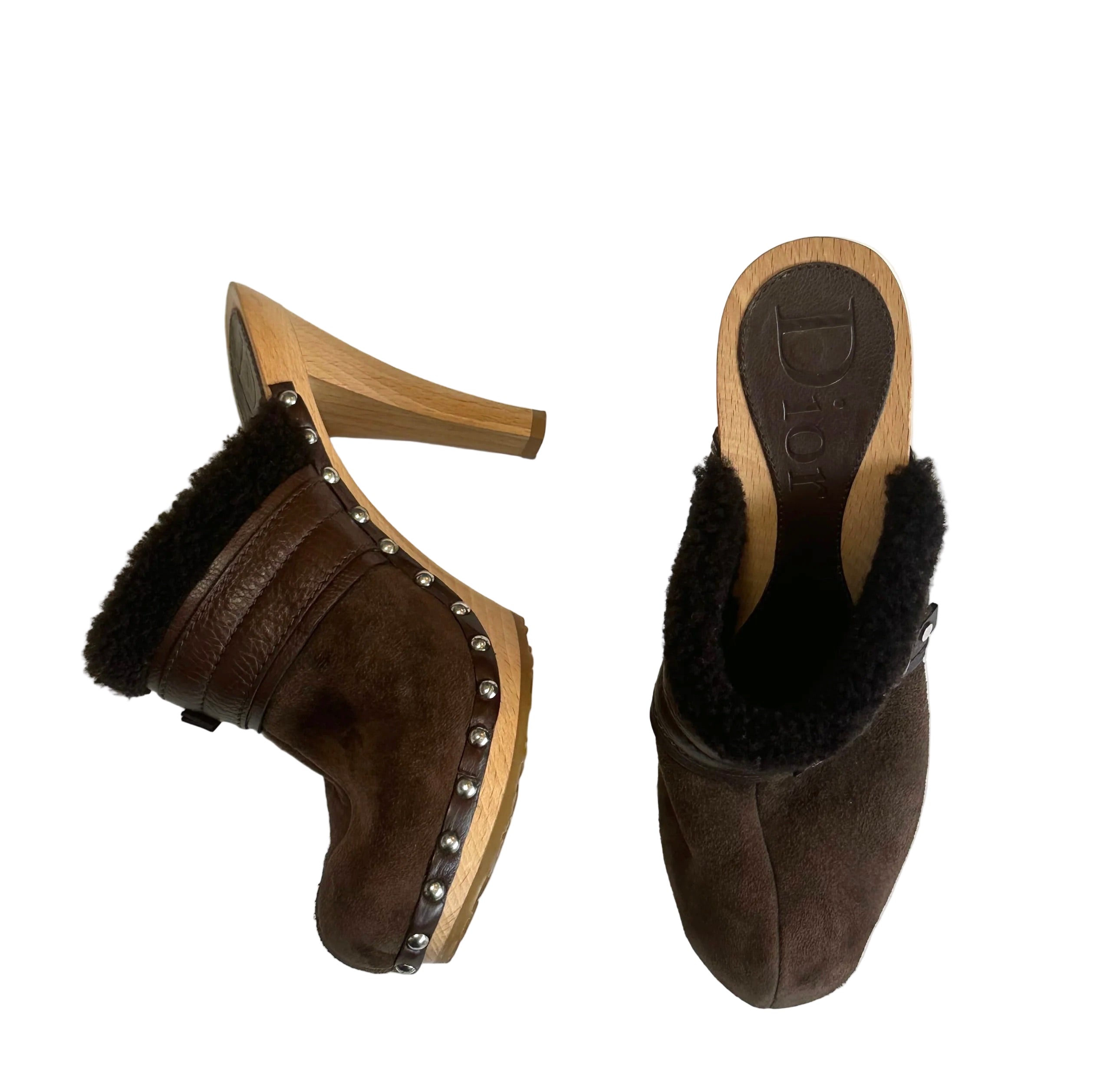 BROWN SHEARLING MULES