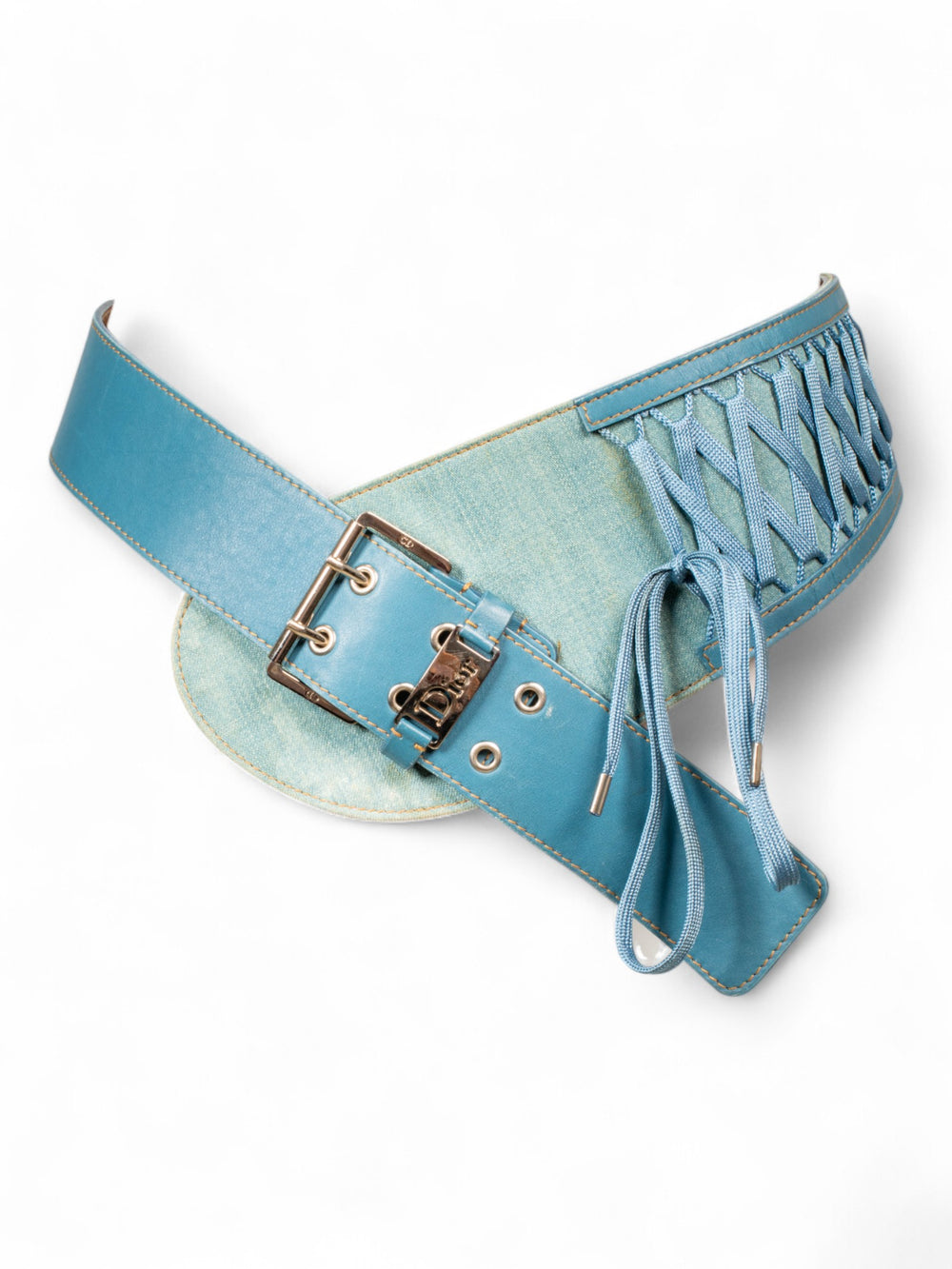 2002 RUNWAY BLUE DENIM "ADMIT IT" LACE UP BELT