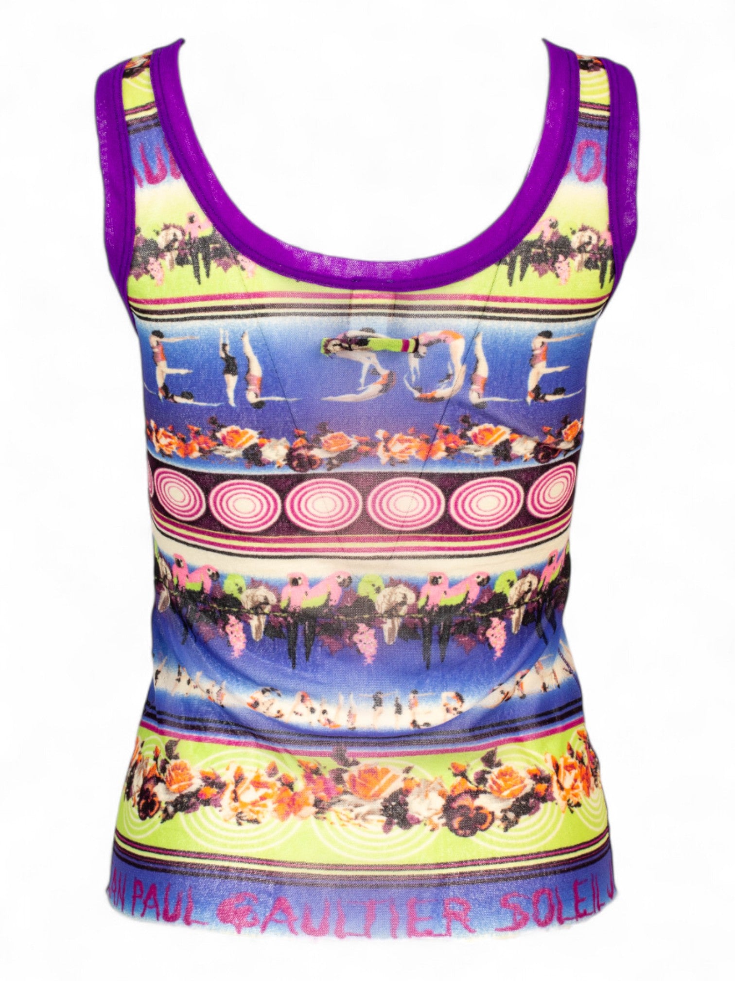 SOLEIL SPELLOUT PARROT PRINT MESH TANK