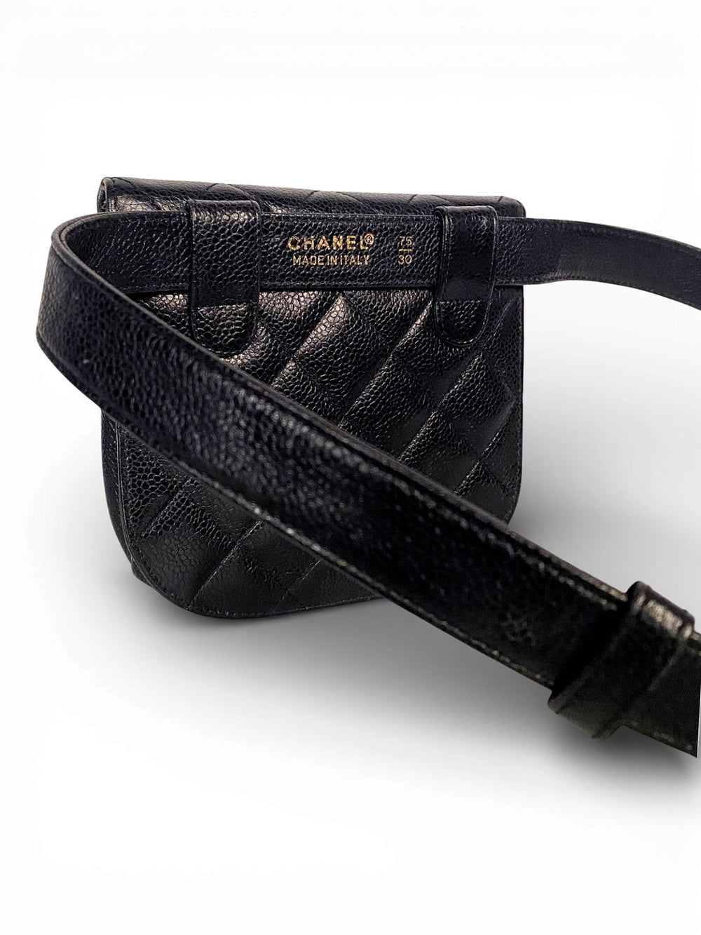 90S BLACK CAVIAR LEATHER 24K GOLD WAIST BAG @HANA