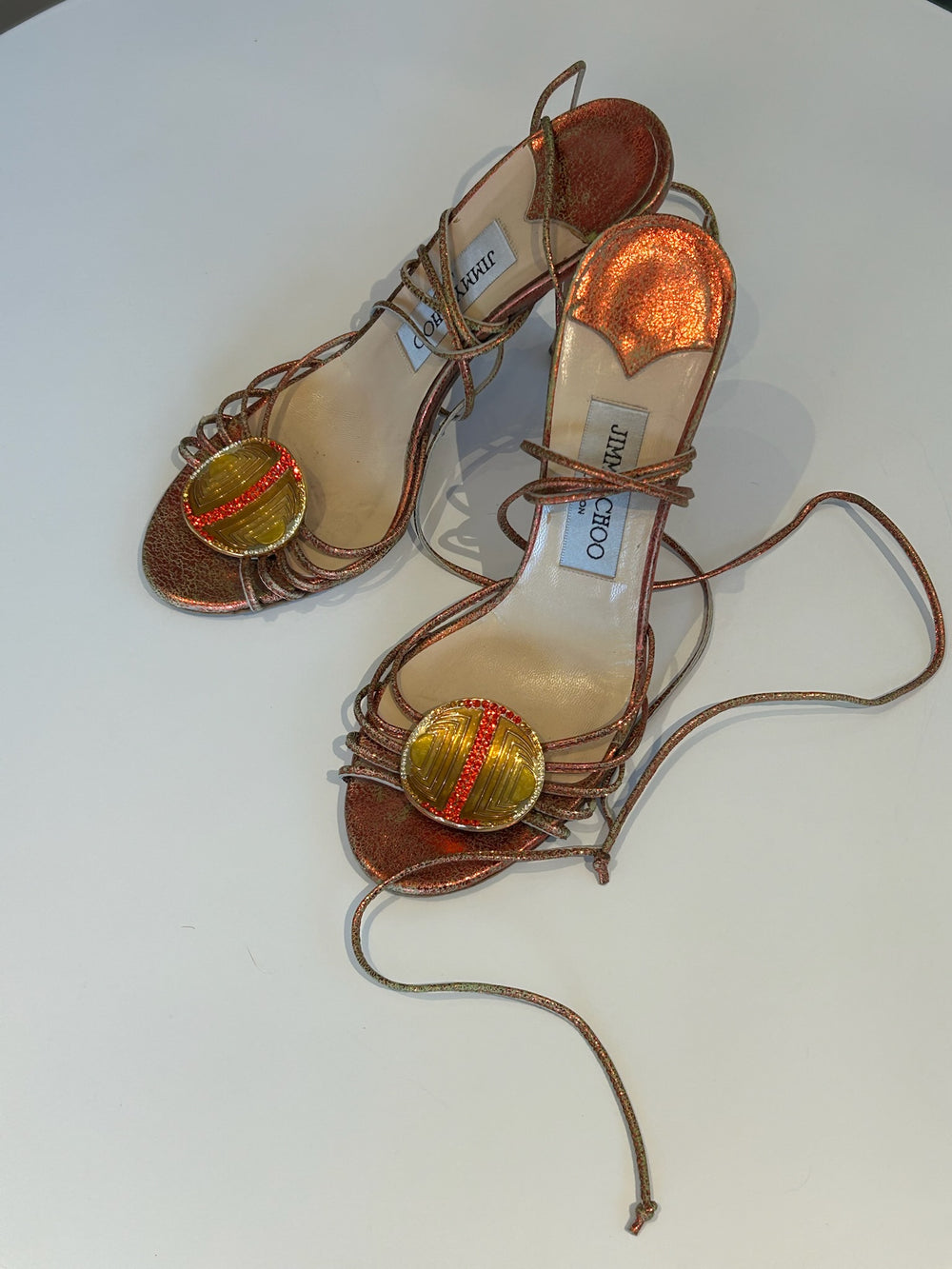 ORANGE METALLIC WRAP HEELS