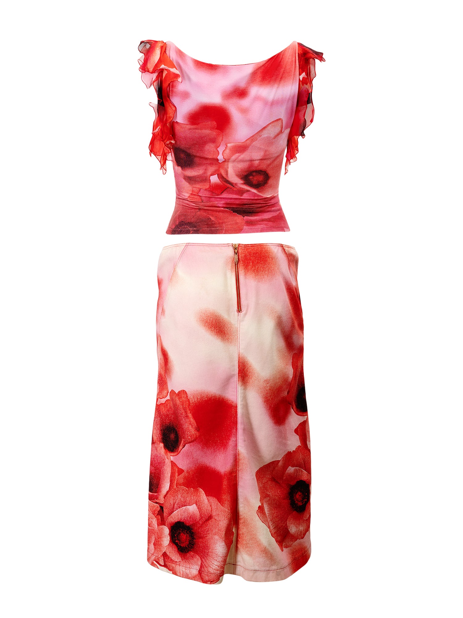 SS02 RED POPPY PRINTED TANK & LACE UP SKIRT SET