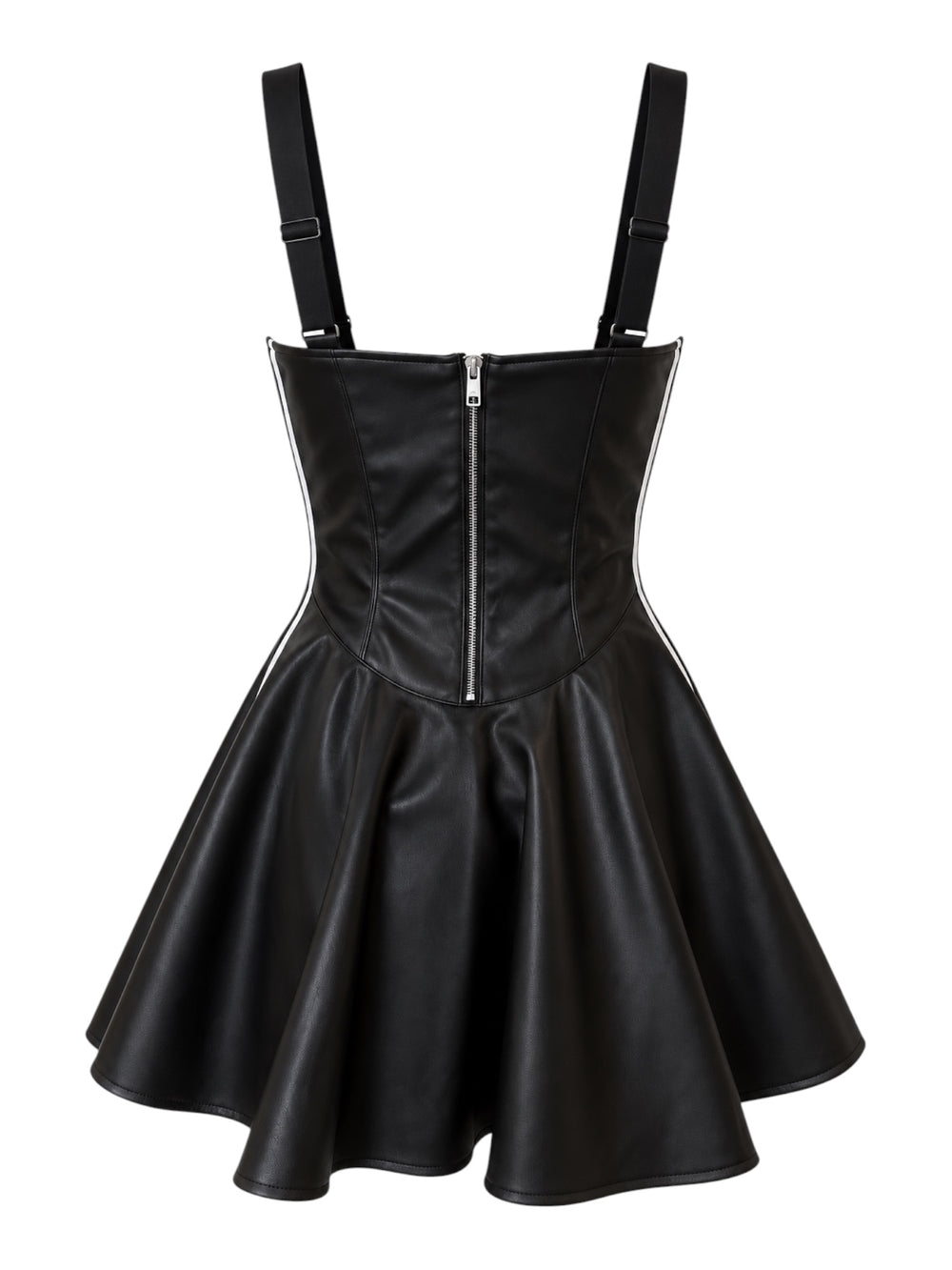 BLACK FAUX LEATHER SKATER DRESS @SM