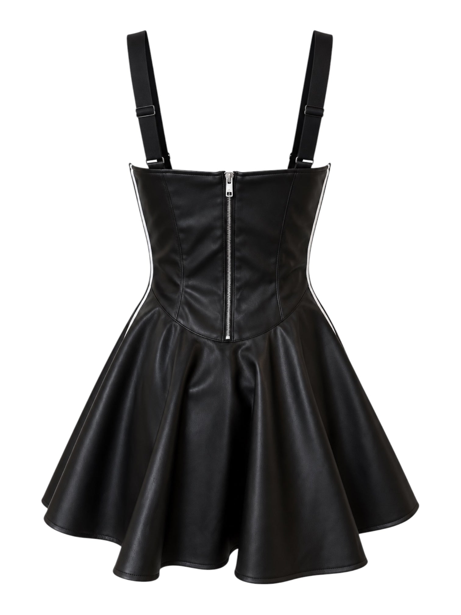 BLACK FAUX LEATHER SKATER DRESS @SM