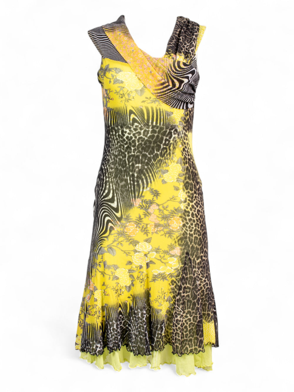 PSYCHEDELIC BLACK & YELLOW OPEN BACK DRESS