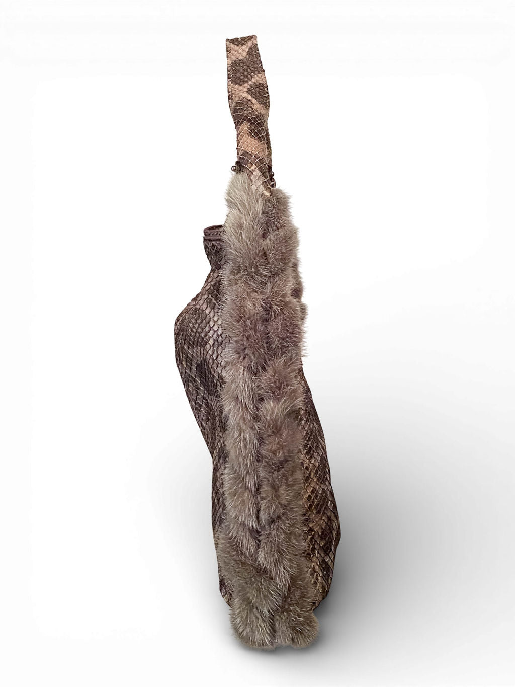 GREY/GREEN CAMO PYTHON & MINK FUR BAG @IRIK