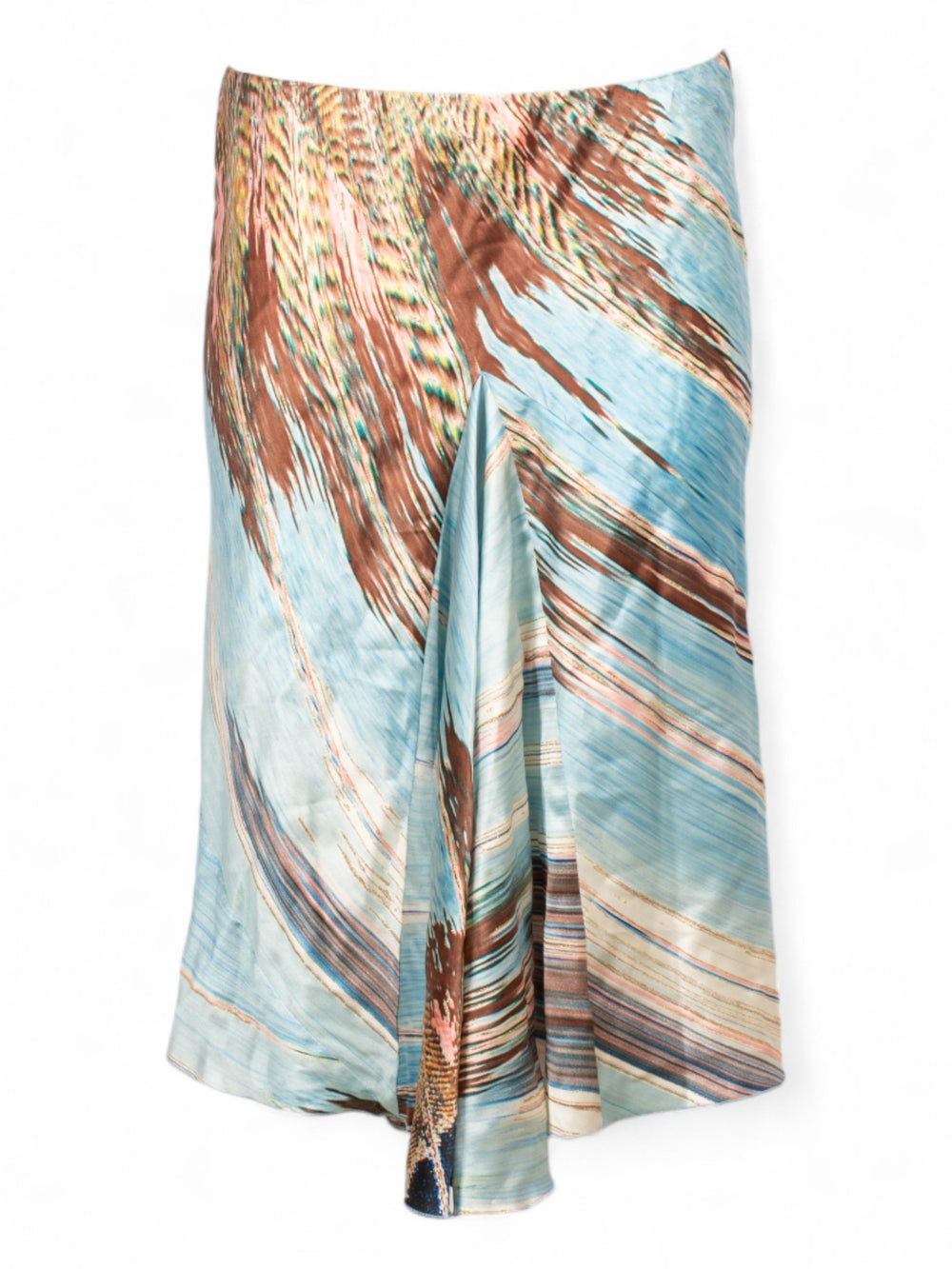 2003 BLUE ABSTRACT PRINTED SILK MIDI SKIRT