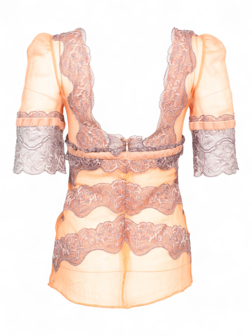 PEACH AND LILAC SILK SHEER LACE TOP