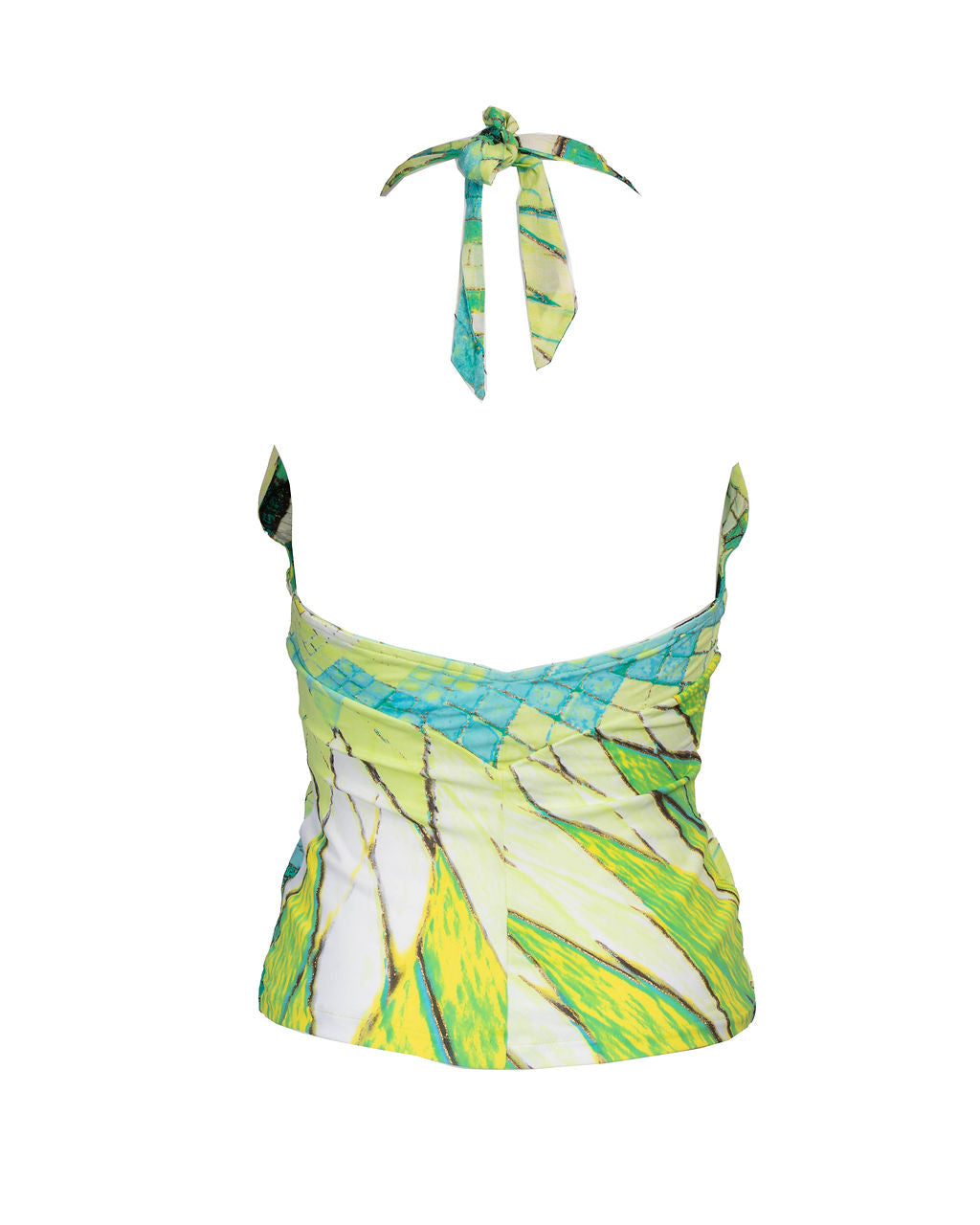 SS04 GREEN MOSAIC PRINT SILK HALTER TOP