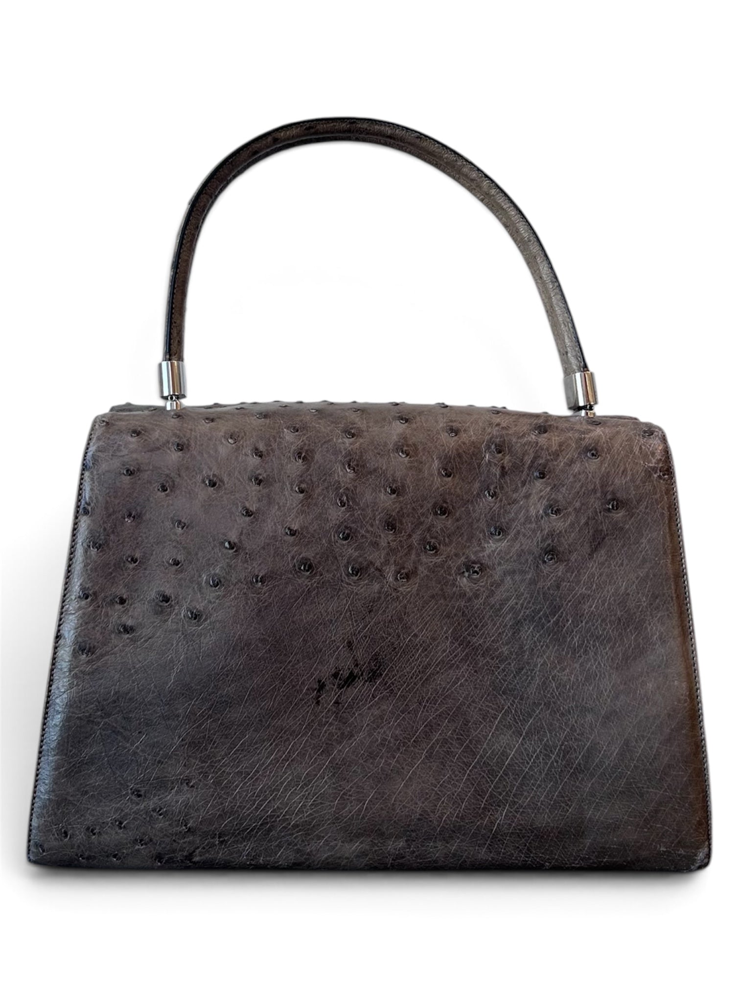 1970S GREY OSTRICH LEATHER ‘KELLY’ HANDBAG(as is)@SM