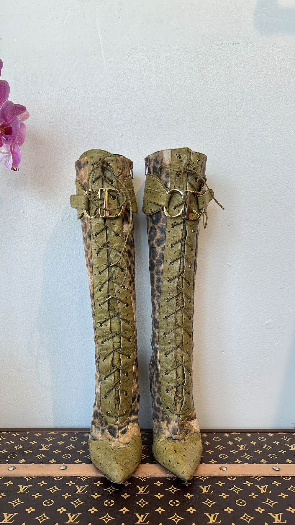 FW2000 OSTRICH & LEATHER CHEETAH PRINT BOOTS