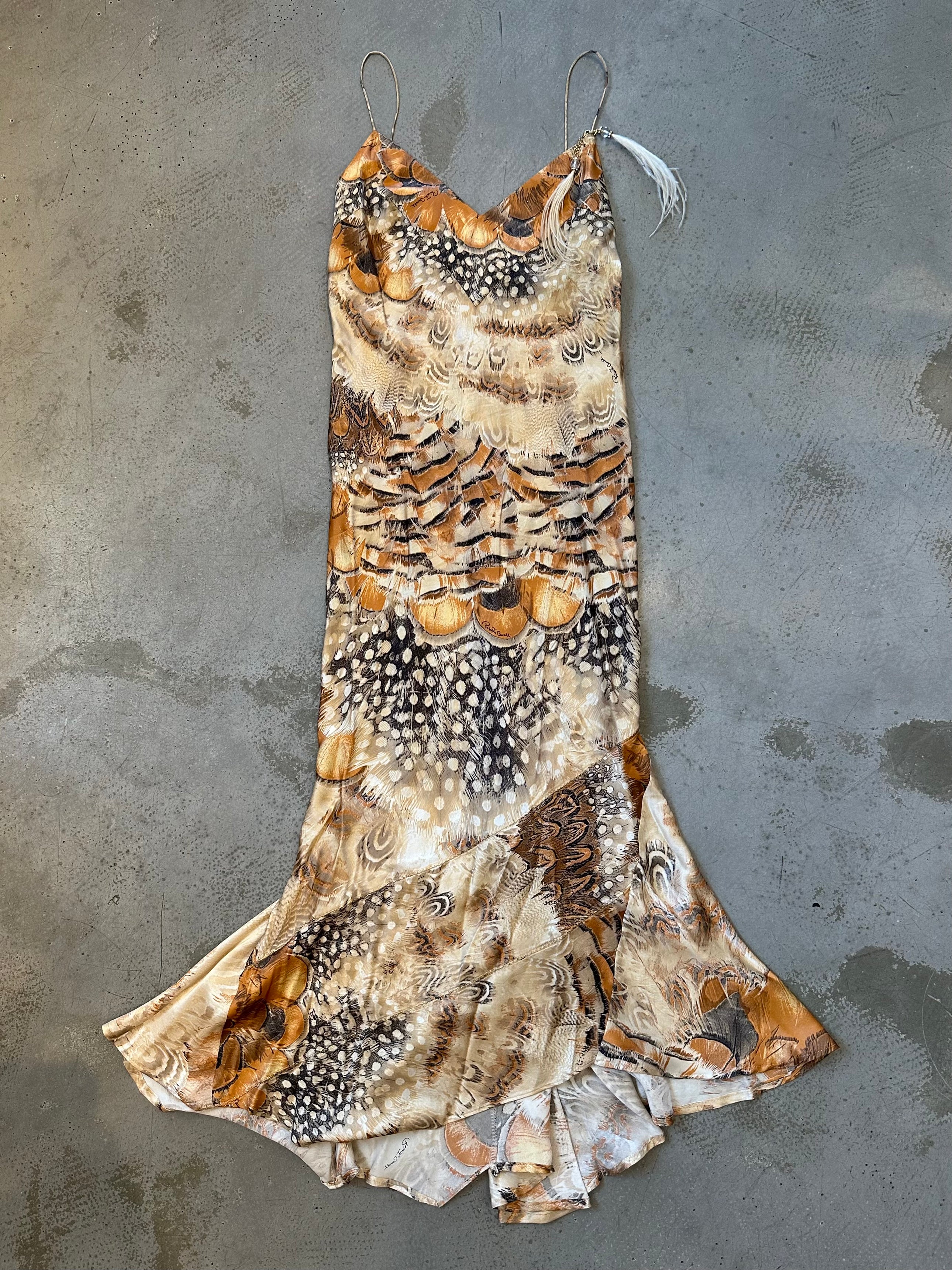 SS04 OSTRICH FEATHER PRINT SILK DRESS