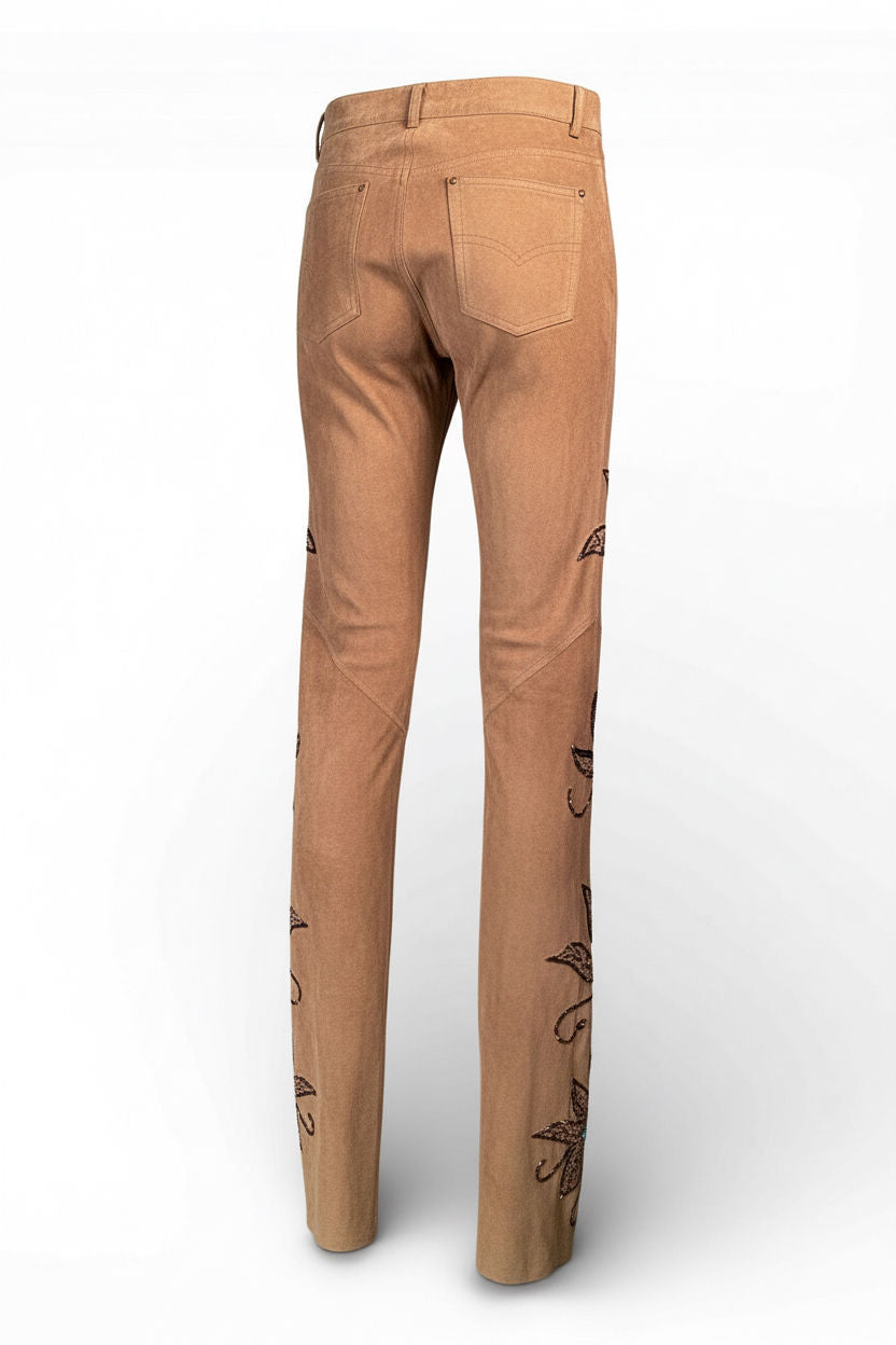 BEIGE SUEDE & TURQUOISE BEADED TROUSERS (1/1) @MCC