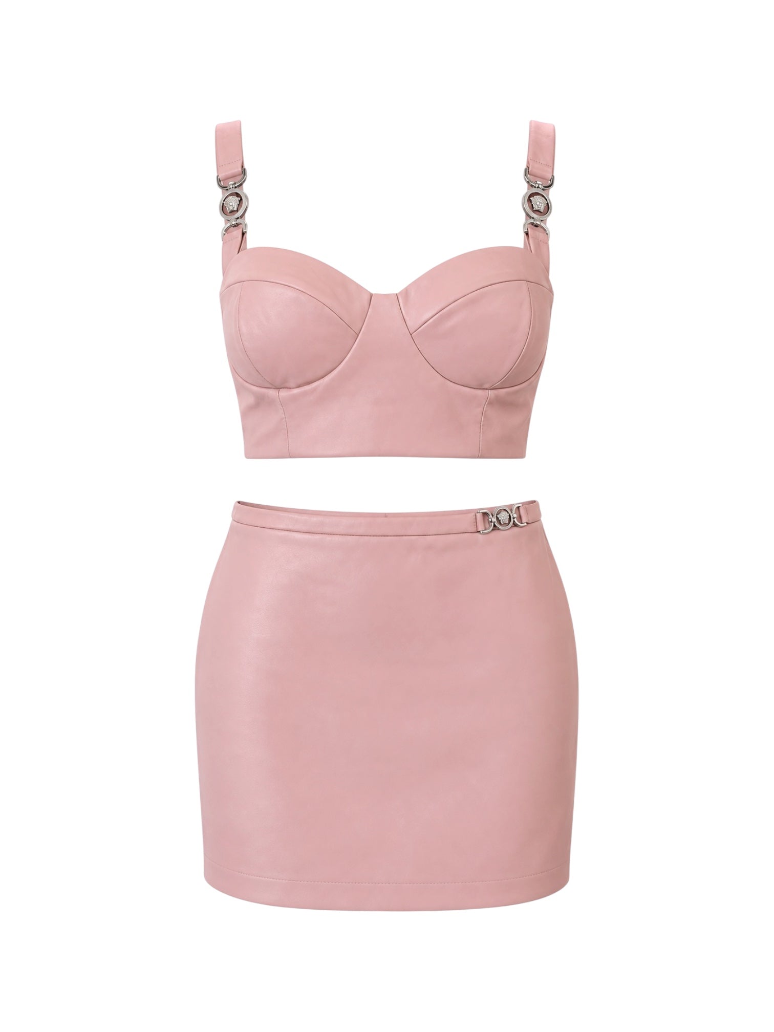 BLUSH PINK LAMBSKIN BUSTIER  AND MINI SKIRT SET (NWT) @SM