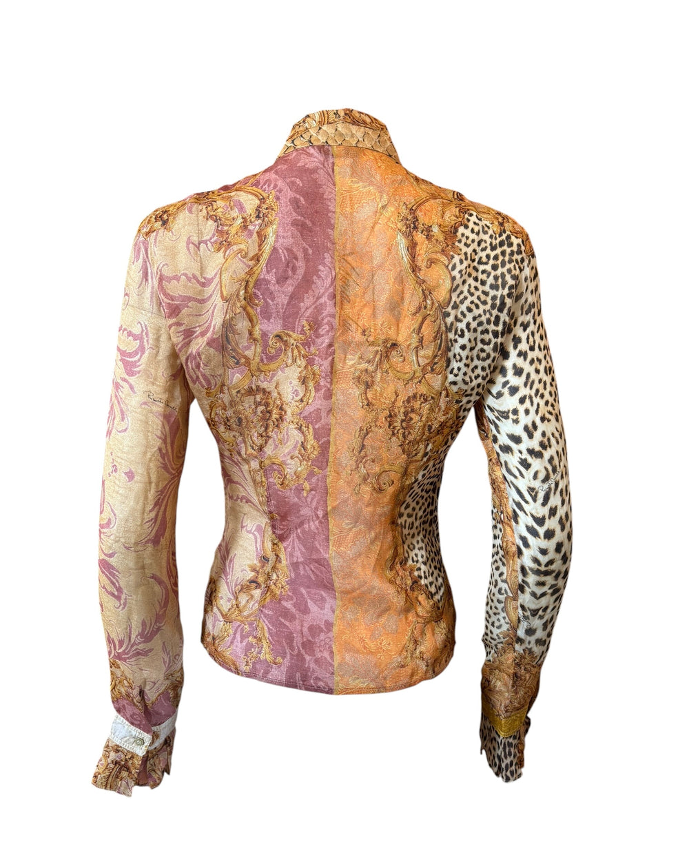 2005 RARE SILK ORNATE/ANIMAL PRINTED TIE UP BLOUSE