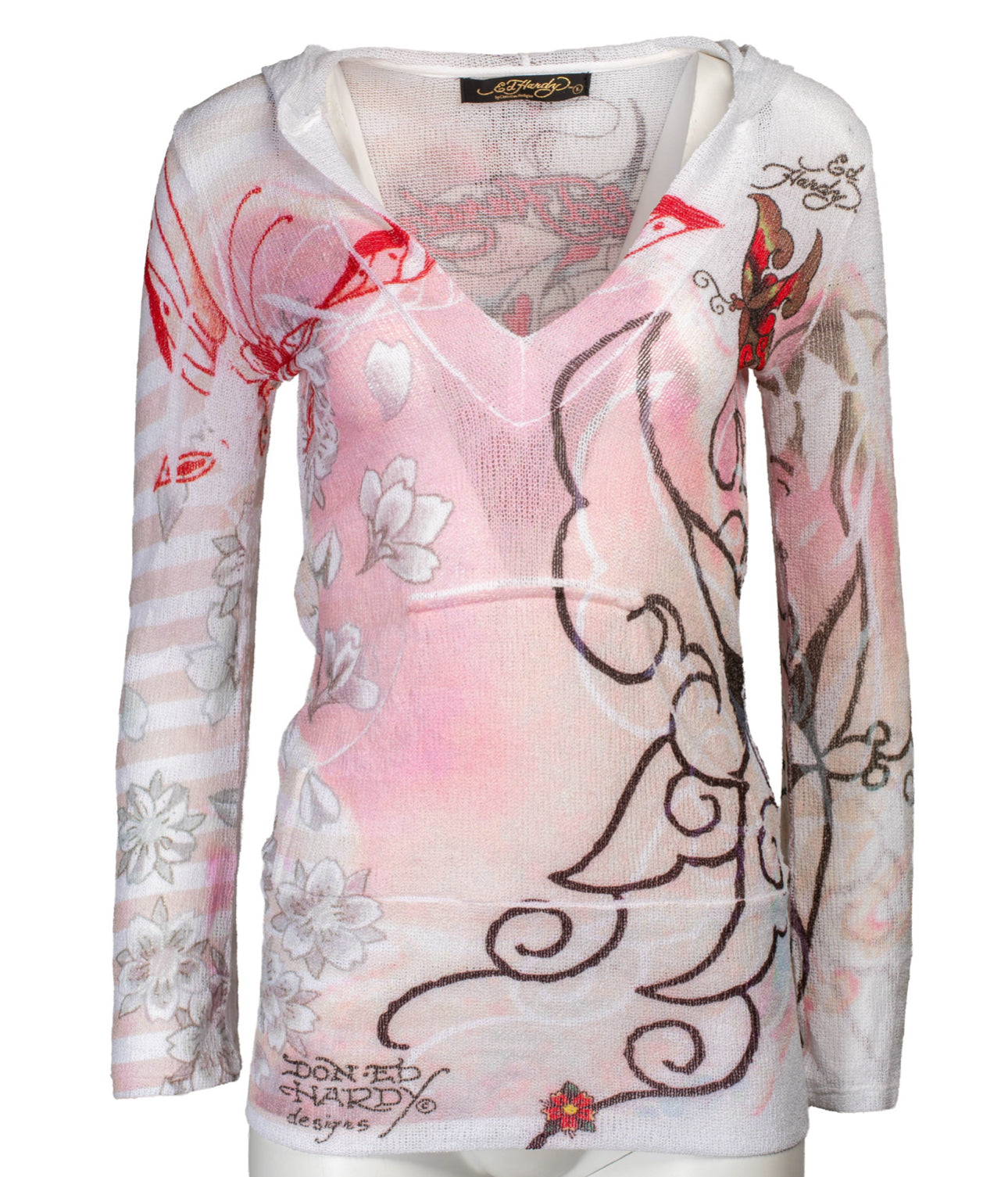 00S PINK KNIT GRAPHIC HOODED MINI DRESS
