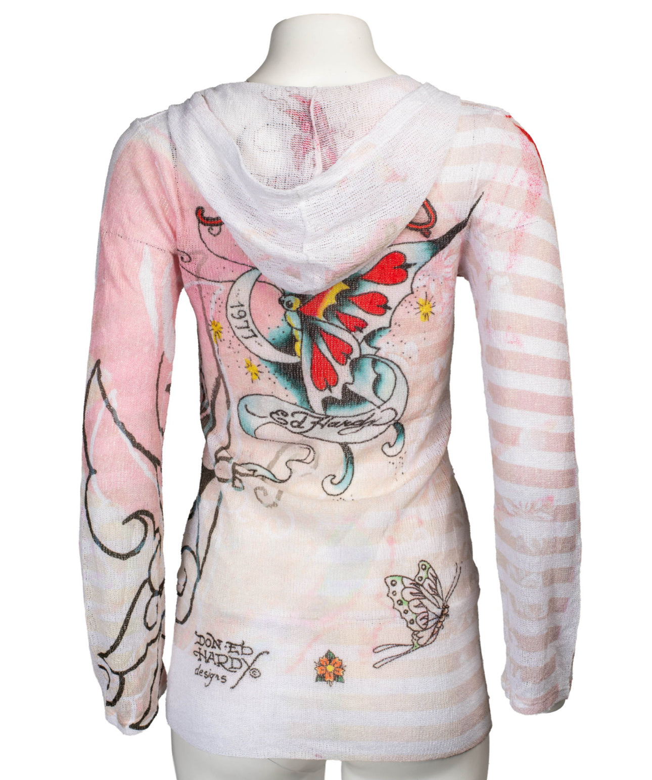 00S PINK KNIT GRAPHIC HOODED MINI DRESS