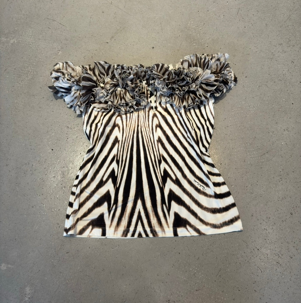 BROWN & WHITE ZEBRA RUFFLE TOP @MDSG