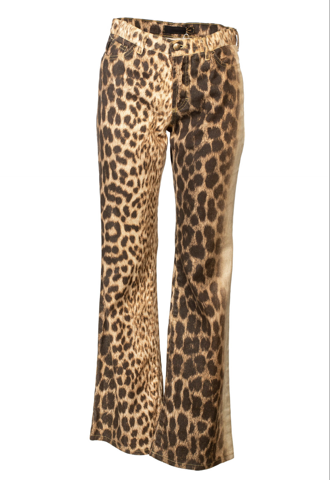 BROWN AND CREAM GLITTER LEOPARD PRINTED JEANS