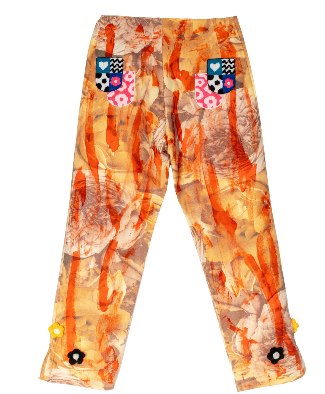 90S FRENCH ORANGE PRINTED CROPPED PANTS WITH PATCHES