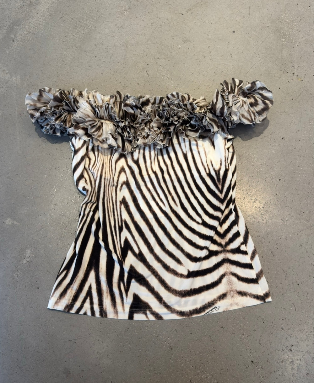 BROWN & WHITE ZEBRA RUFFLE TOP @MDSG