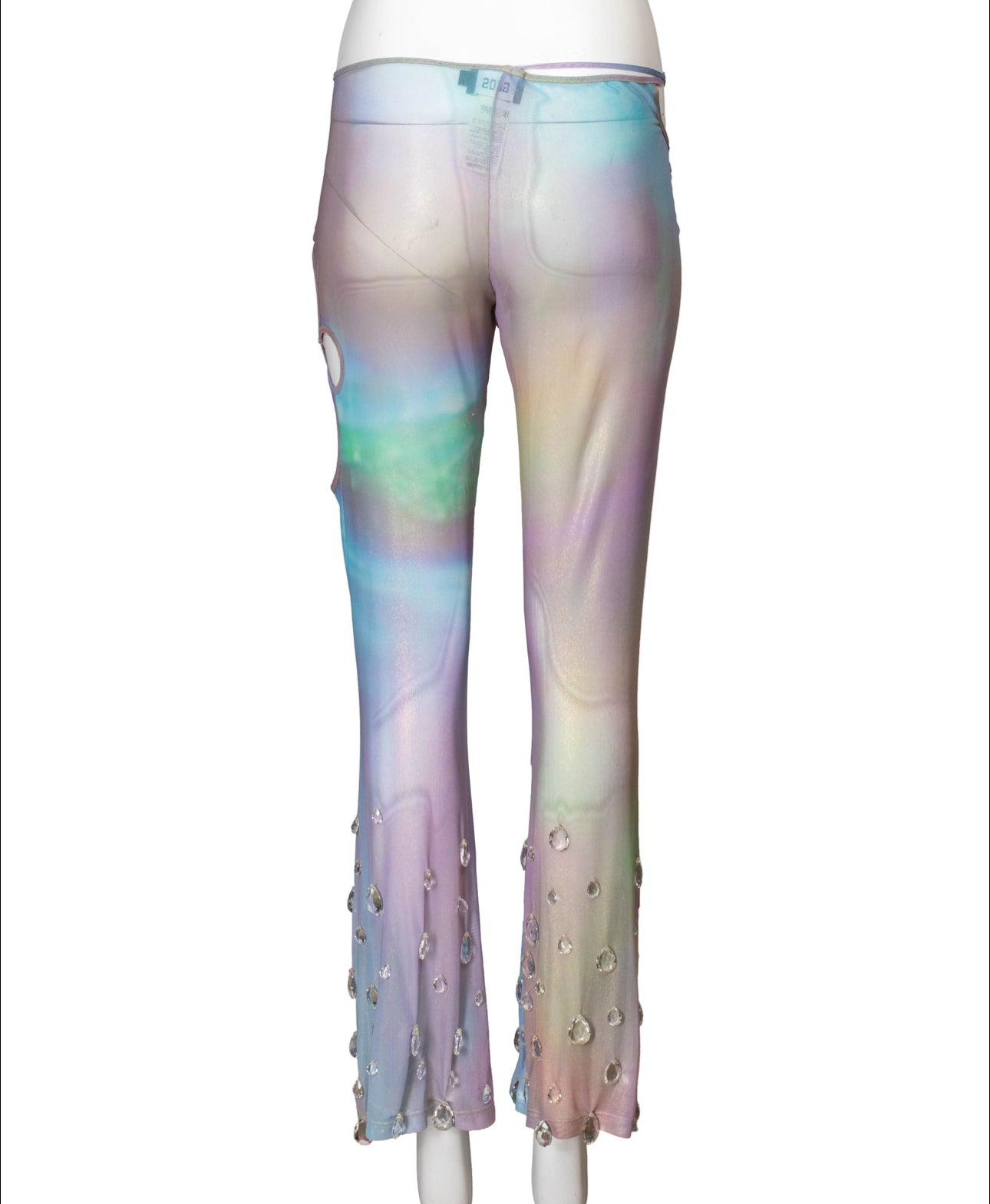 "SITA DROPS" MESH WATERCOLOR TROUSERS W/ CLEAR GEMS