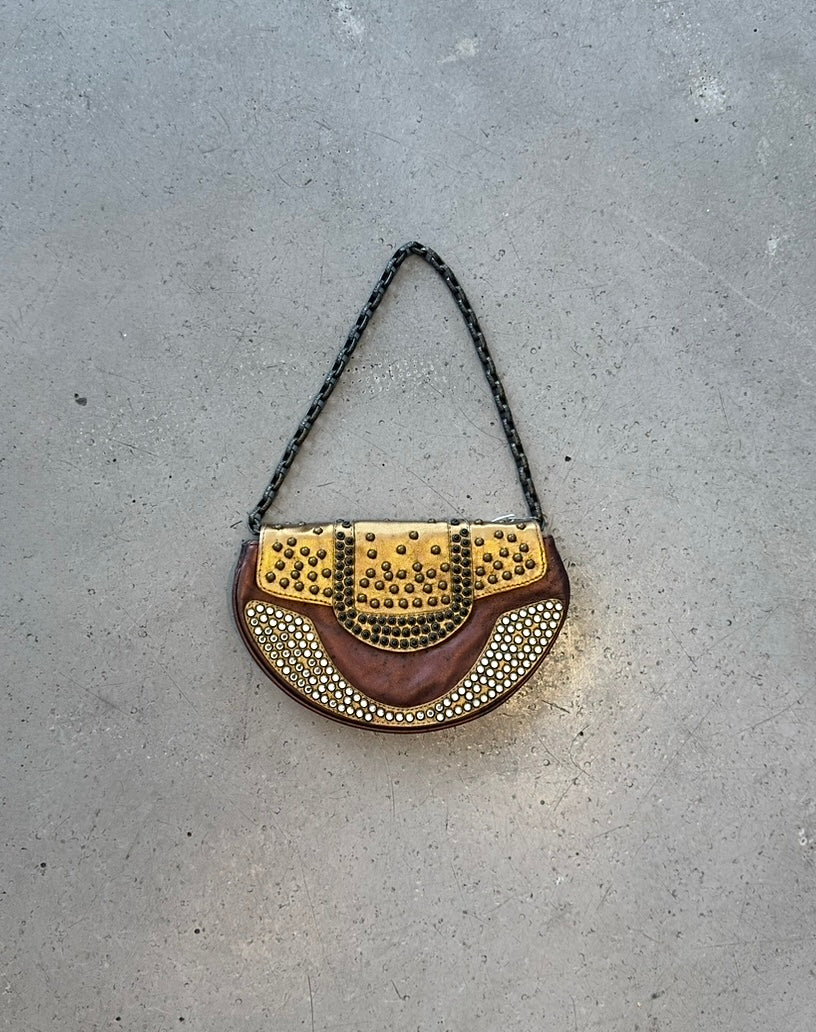 BROWN STUDDED CHAIN MINI PURSE