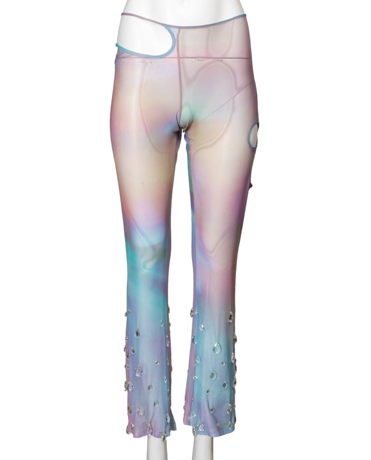 "SITA DROPS" MESH WATERCOLOR TROUSERS W/ CLEAR GEMS