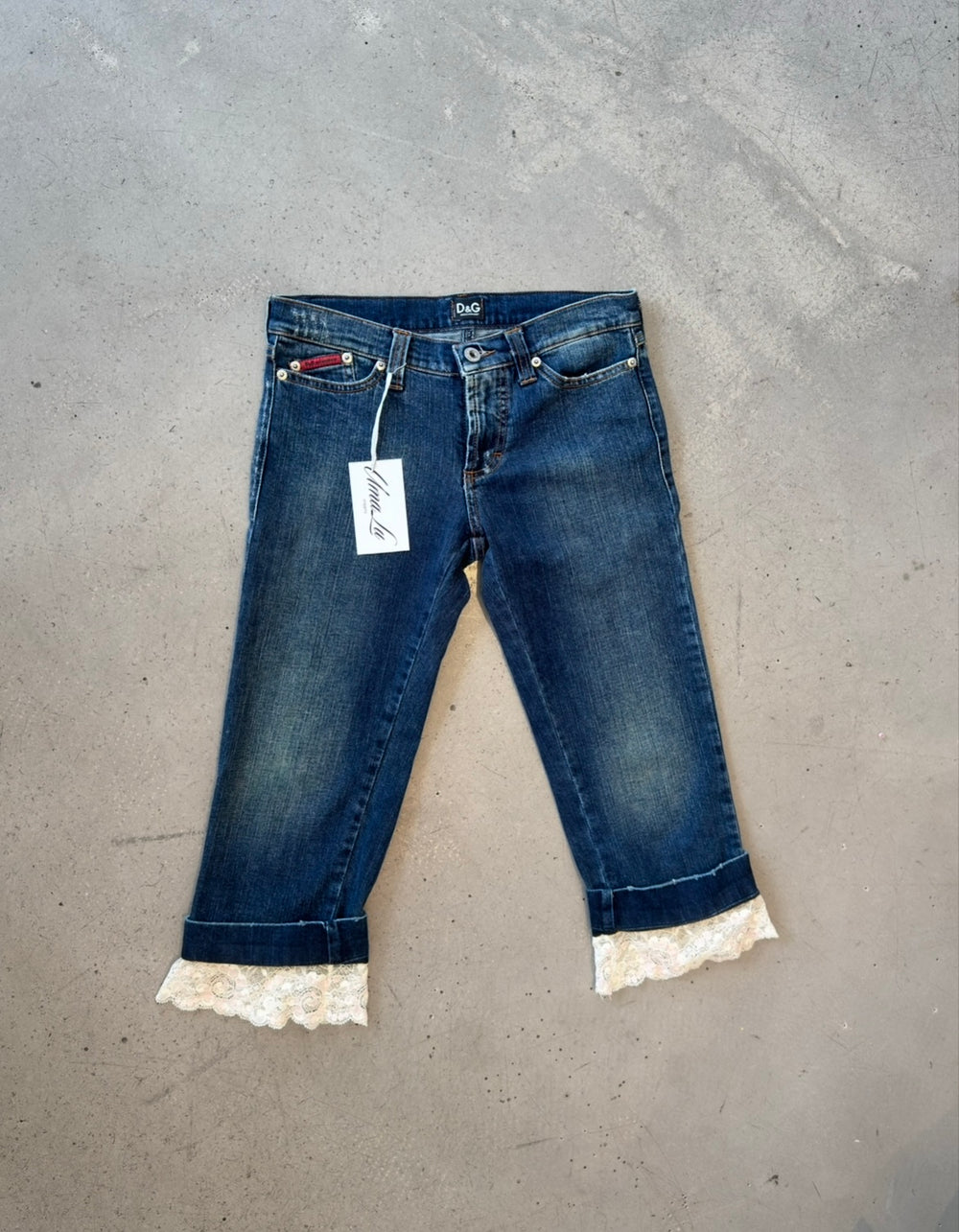 DENIM CAPRIS WITH LACE DETAIL @MDSG