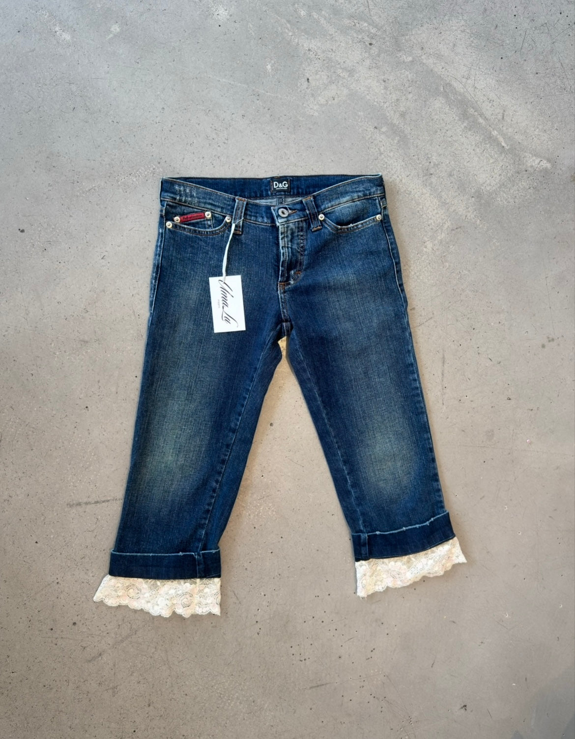 DENIM CAPRIS WITH LACE DETAIL @MDSG