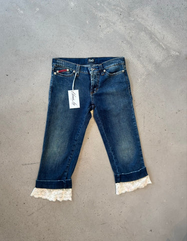 DENIM CAPRIS WITH LACE DETAIL @MDSG
