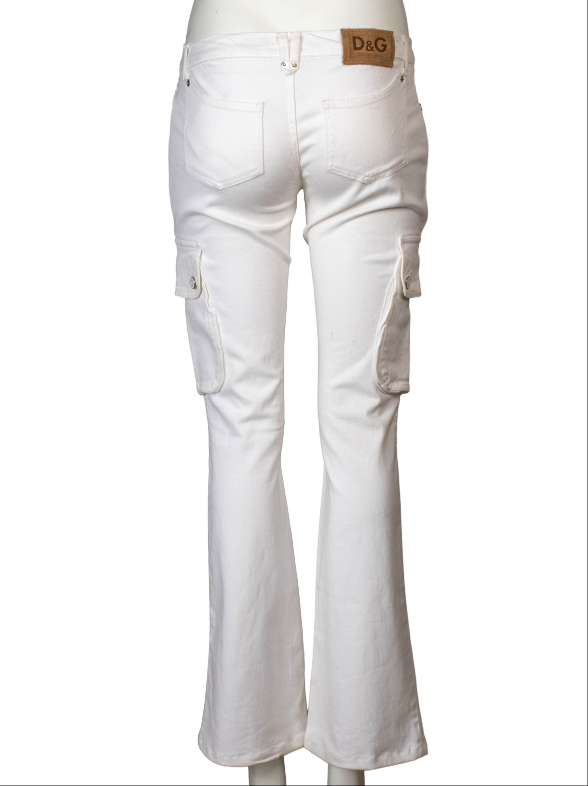 WHITE LOW RISE CARGO JEANS