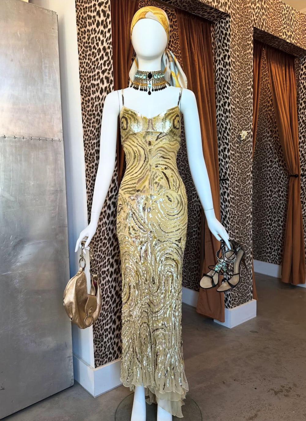 SS1997 RUNWAY SILK CHIFFON SEQUIN GOWN @KU