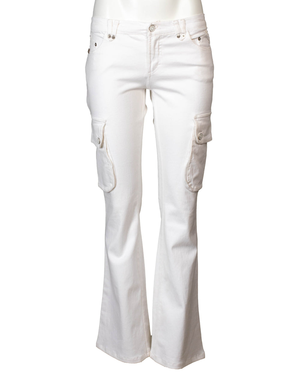 WHITE LOW RISE CARGO JEANS