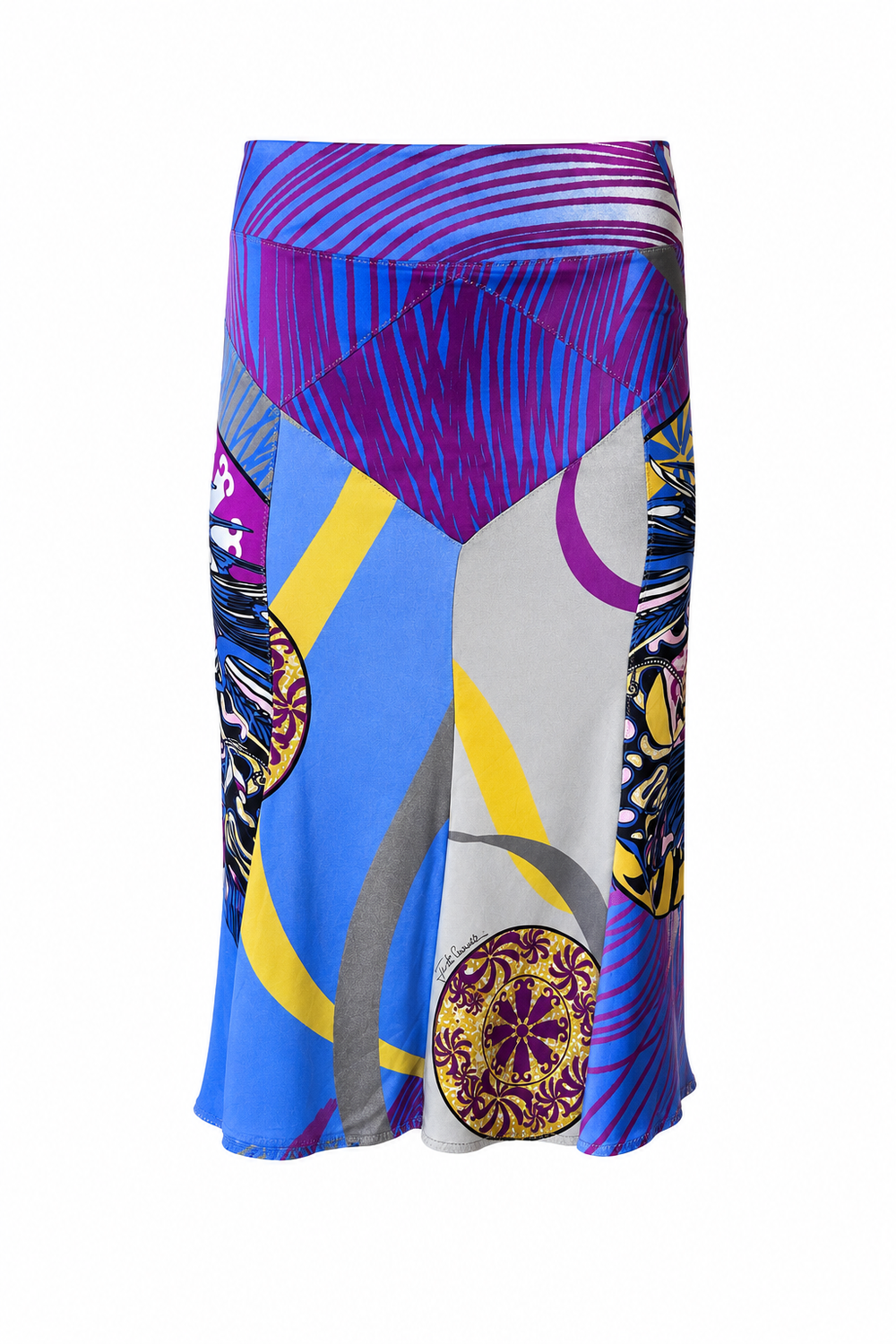 PURPLE GEOMETRIC ASIAN PRINTED MIDI SKIRT