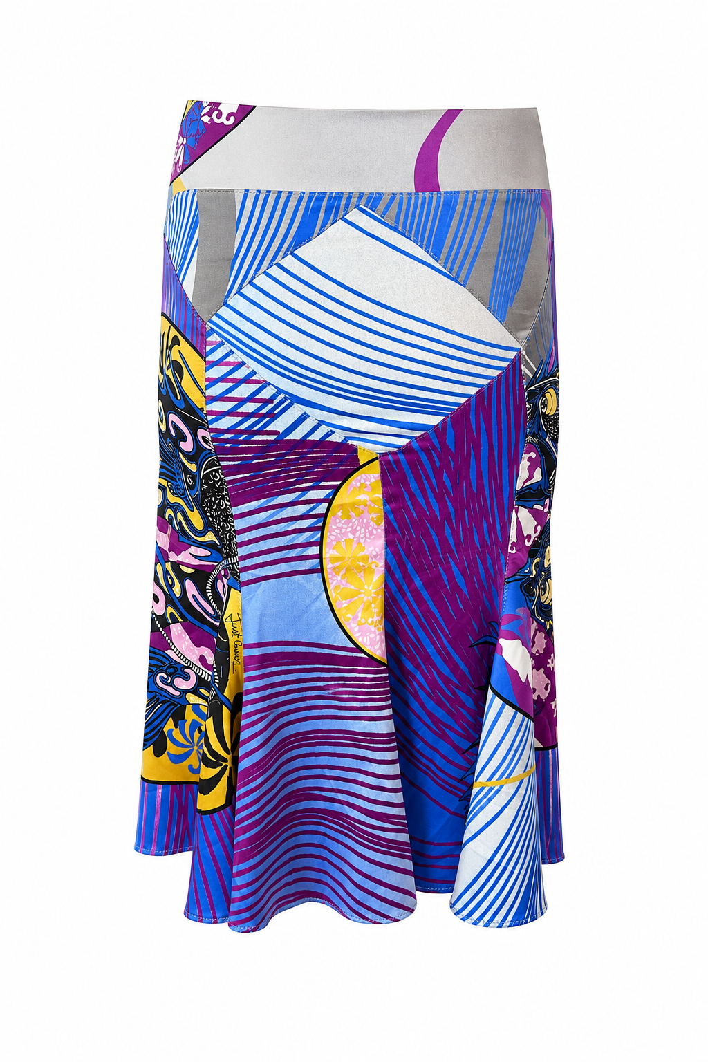 PURPLE GEOMETRIC ASIAN PRINTED MIDI SKIRT