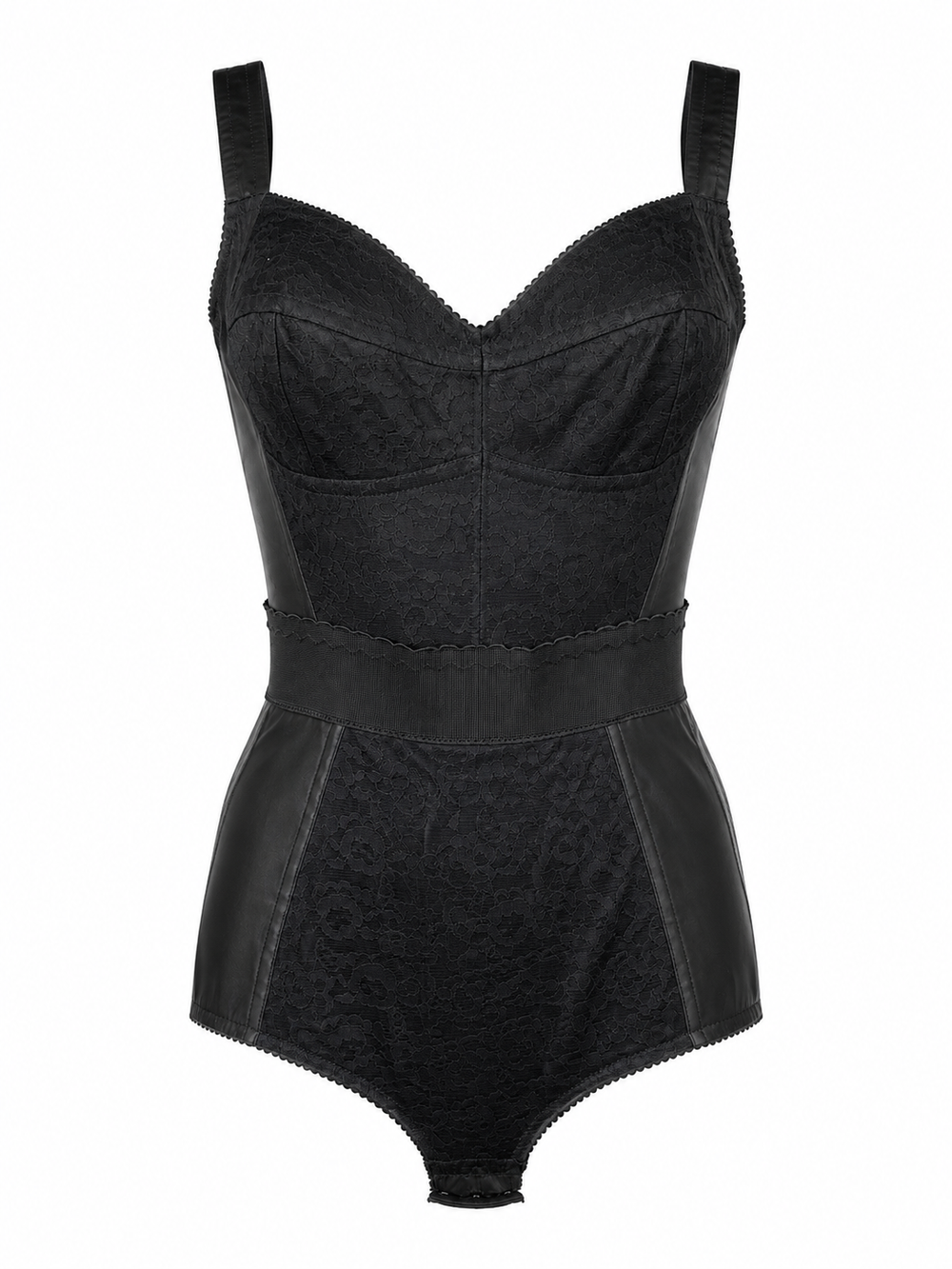 BLACK LACE & SATIN BUSTIER BODYSUIT