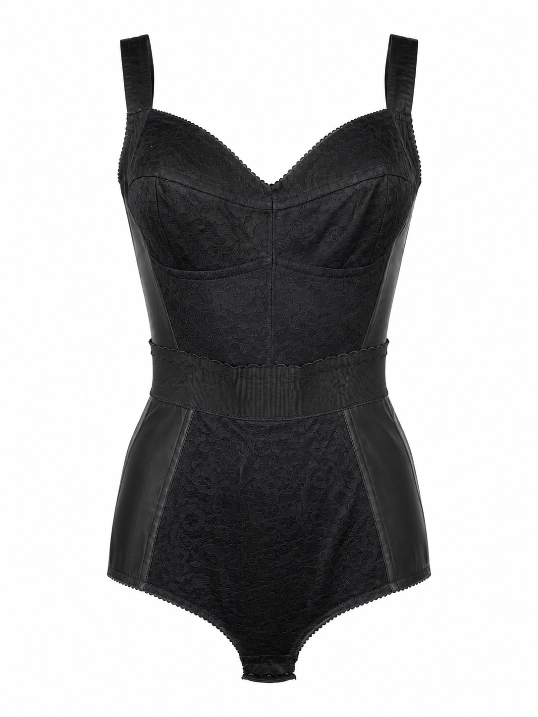 BLACK LACE & SATIN BUSTIER BODYSUIT