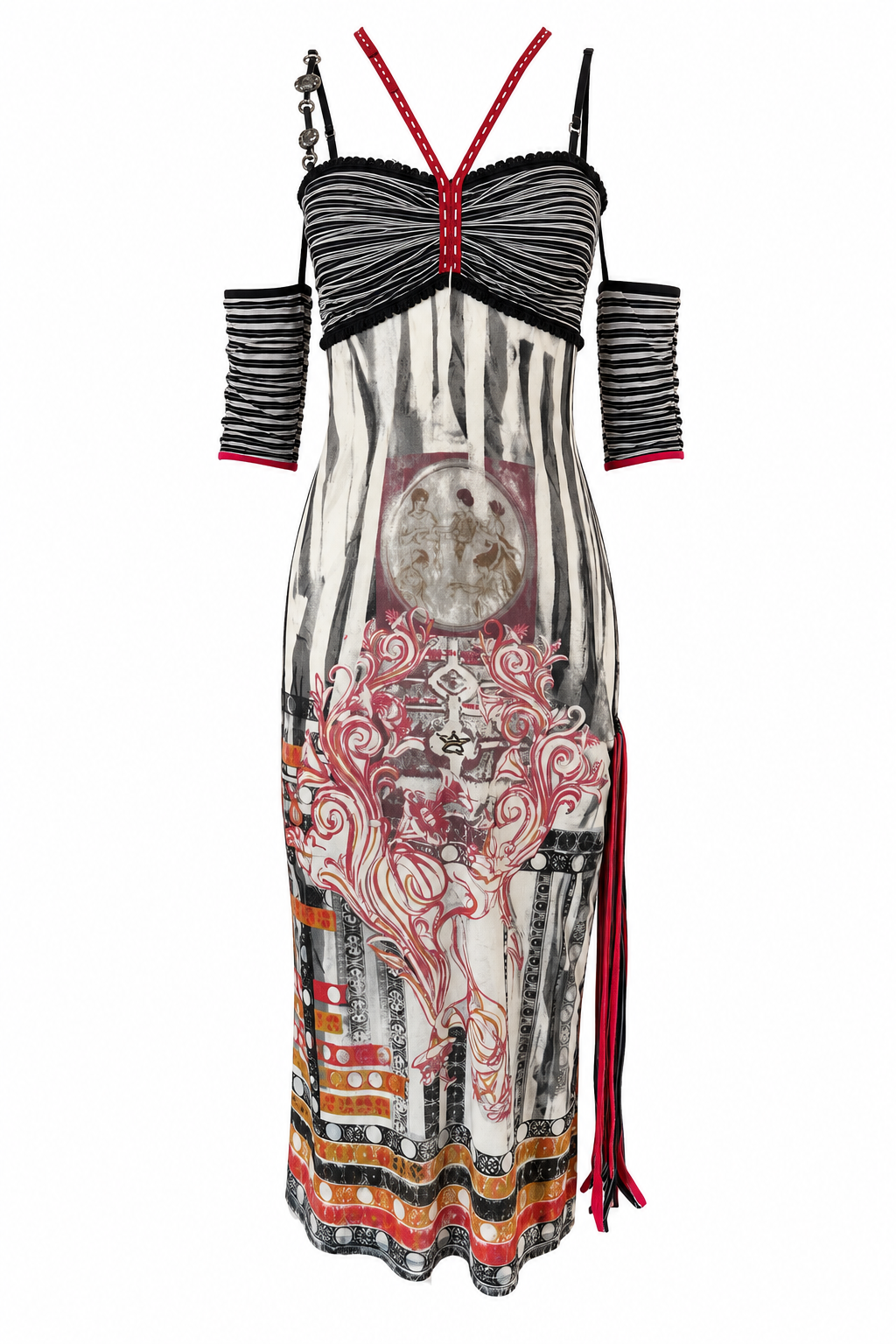 RARE ORANGE TRIBAL & STRIPED MAXI DRESS