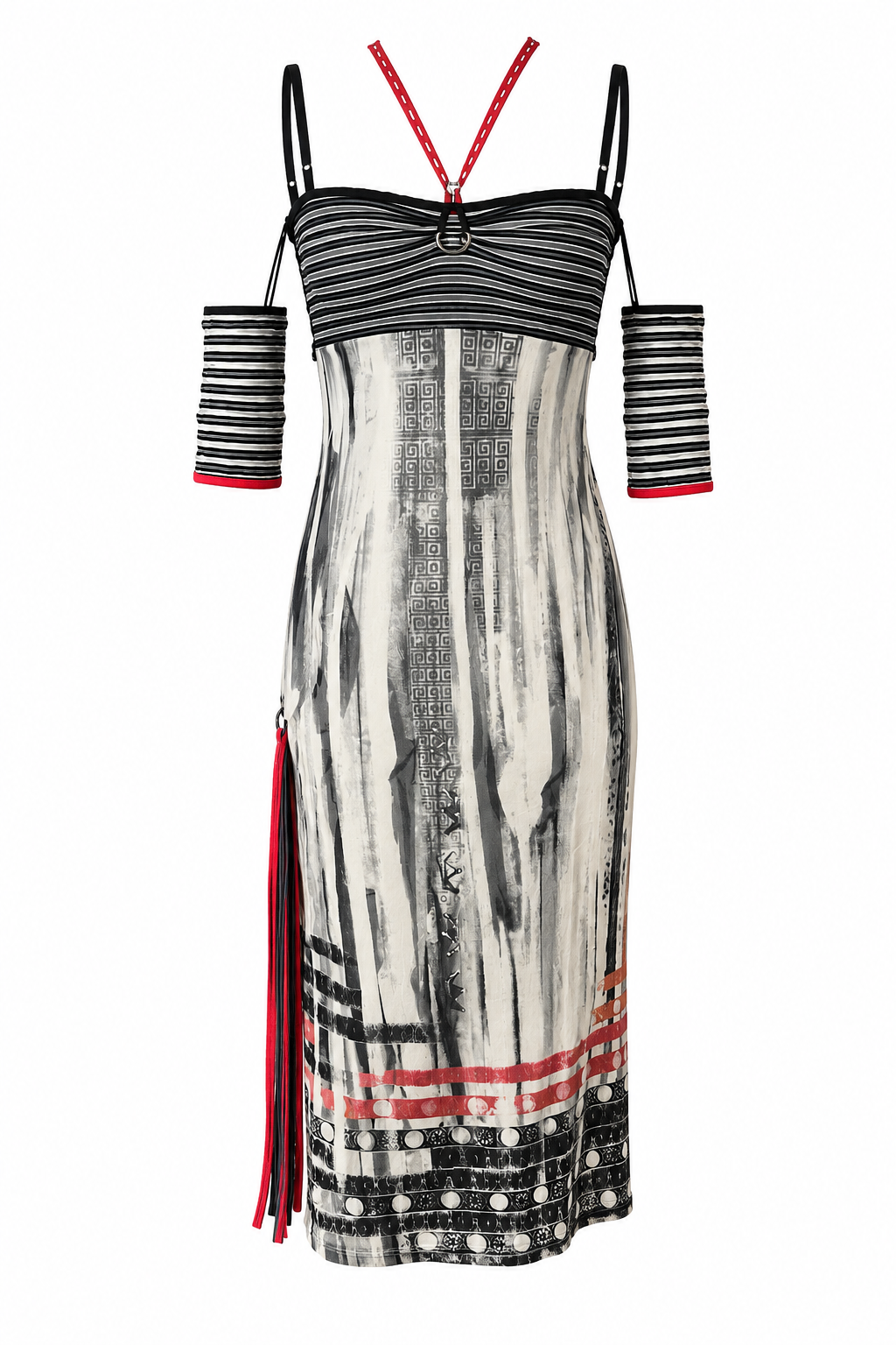 RARE ORANGE TRIBAL & STRIPED MAXI DRESS