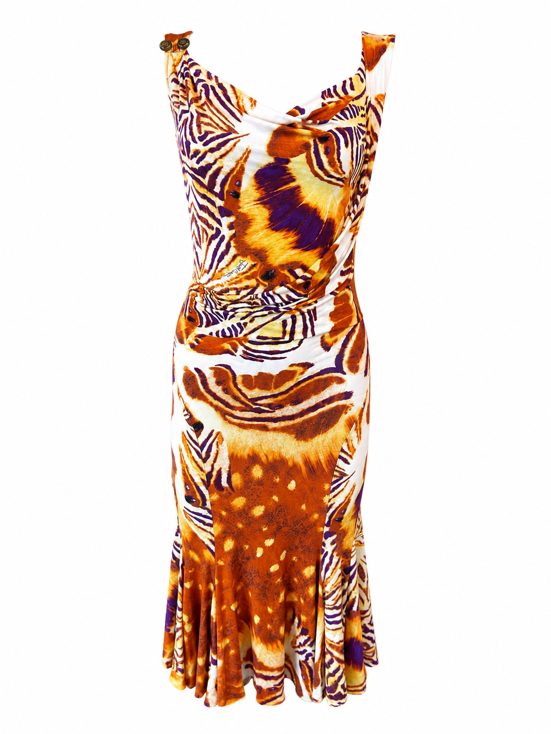 ORANGE TIGER PRINTED OPEN BACK MAXI DRESS
