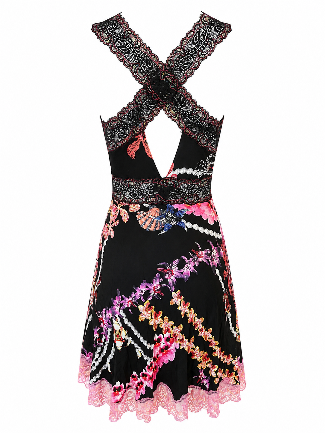 BLACK ORCHID & PEARL PRINTED LACE MINI DRESS