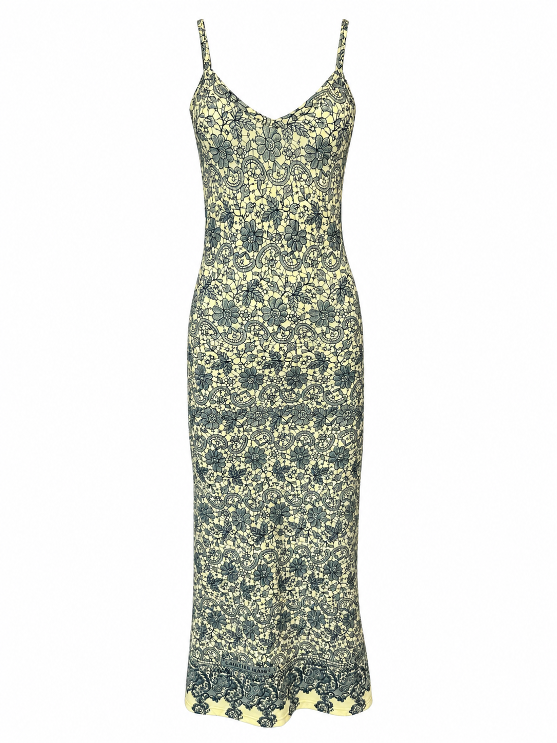 90S BLUE & YELLOW LACE PRINTED MAXI TANK DRESS