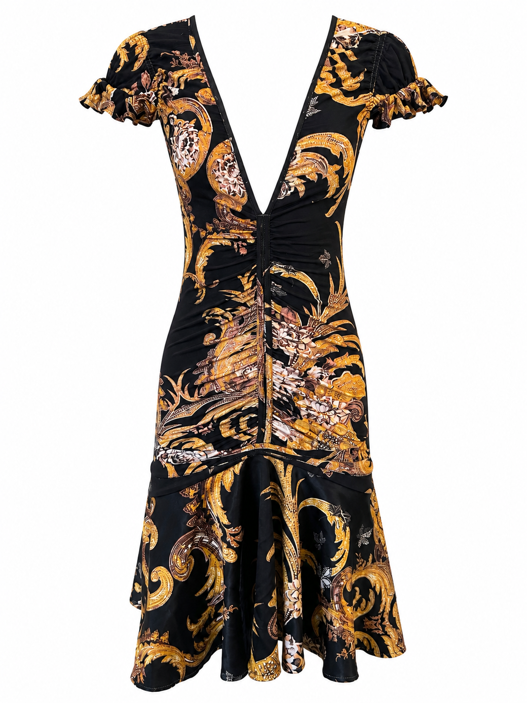 GOLD & BLACK BAROQUE PRINTED MINI DRESS