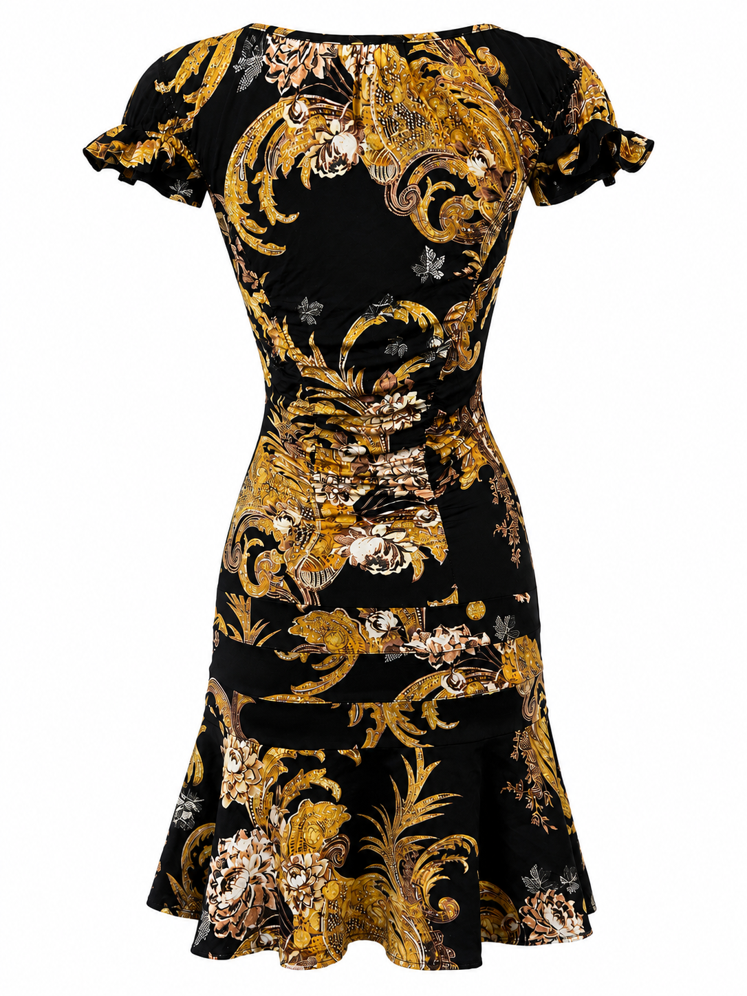 GOLD & BLACK BAROQUE PRINTED MINI DRESS