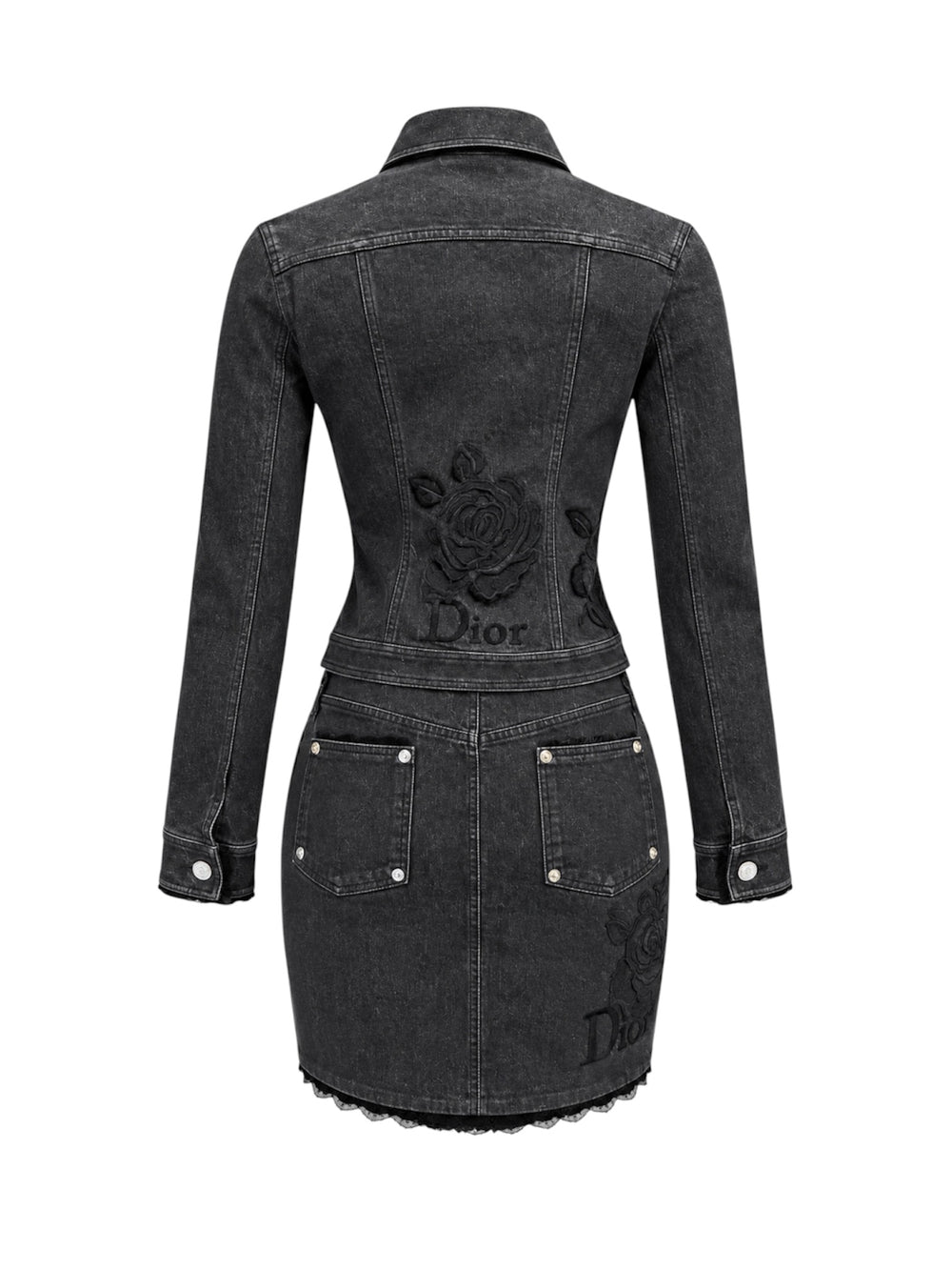 FW05 BLACK DENIM FLORAL JACKET & SKIRT SET @SM